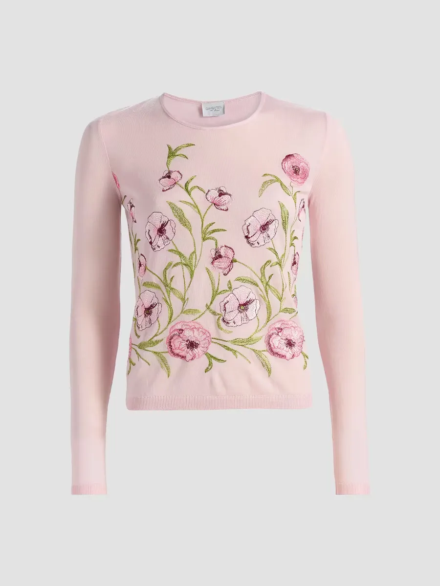 Floral Embroidered Cashmere-Silk Top by Giambattista Valli