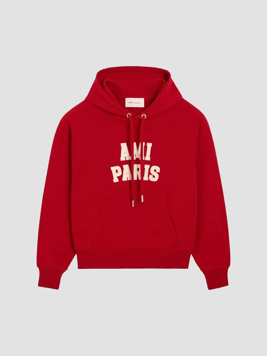 Felt Embroidered Cotton Hoodie by AMI Paris