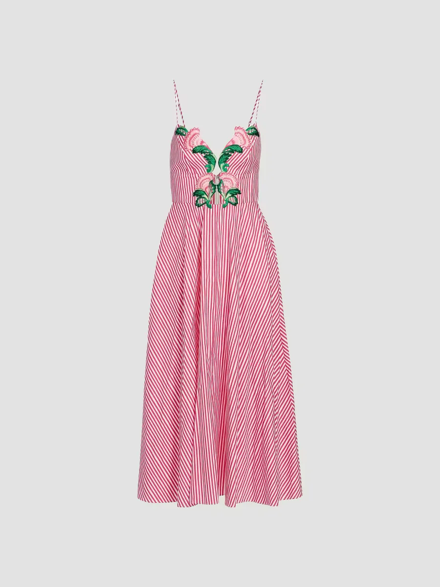 Jana Embroidered Floral Striped Midi-Dress by Saloni