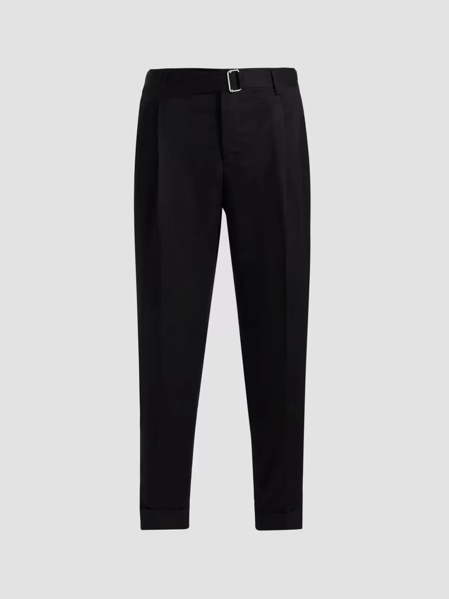 Linen Crease-Front Belted Pants