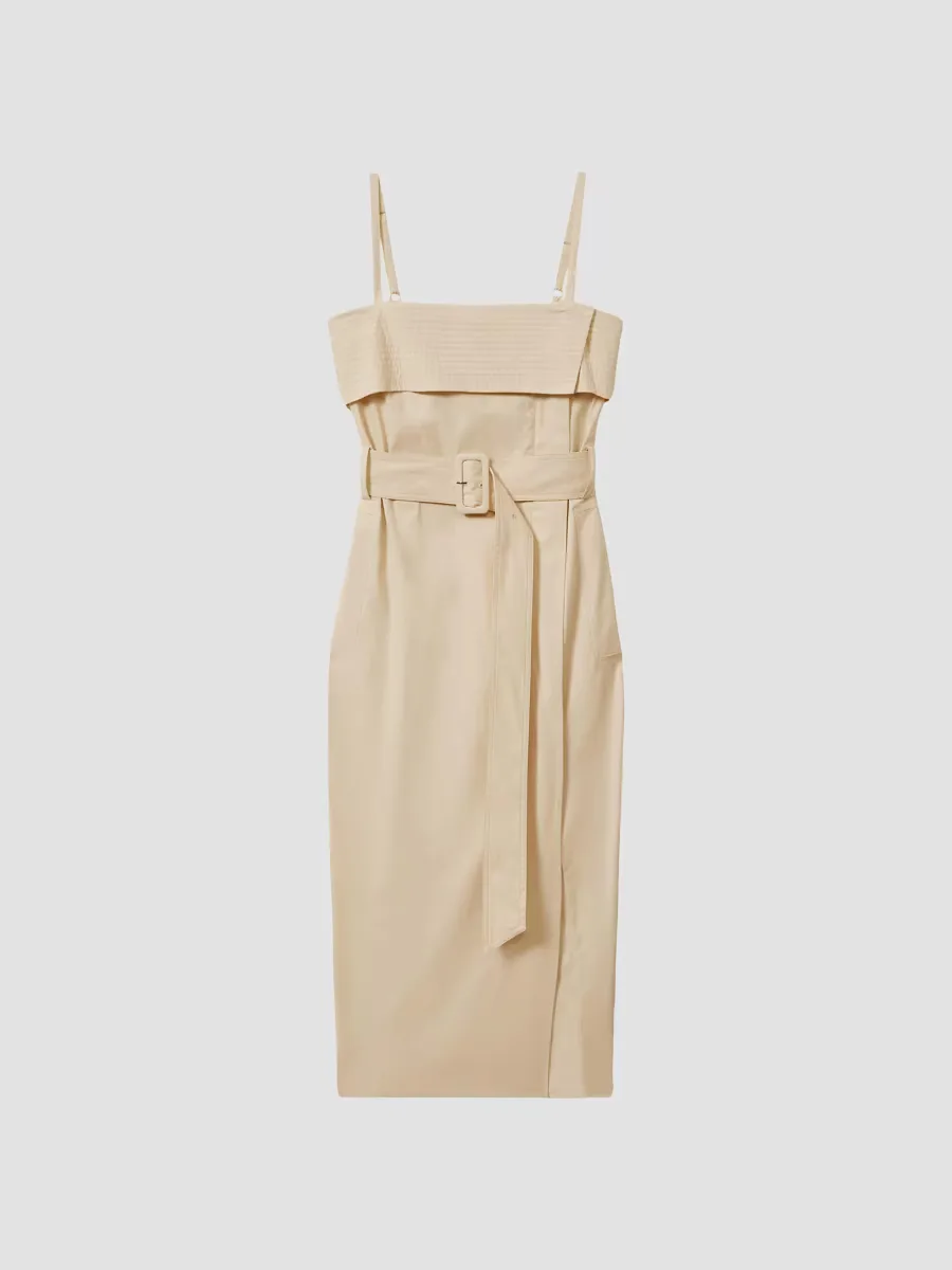 Dhalia Twill Wrap Midi-Dress - Stone by Reiss
