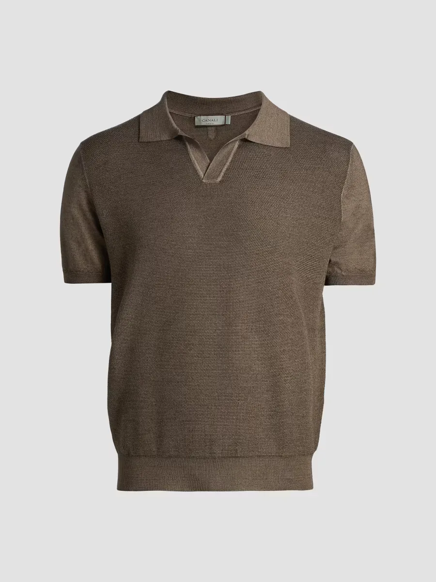 Micro-Stitch Wool-Silk Johnny Collar Polo Shirt