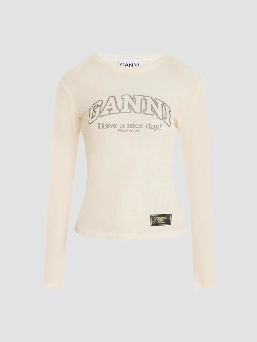 Logo-Print Marled Mesh Top by GANNI