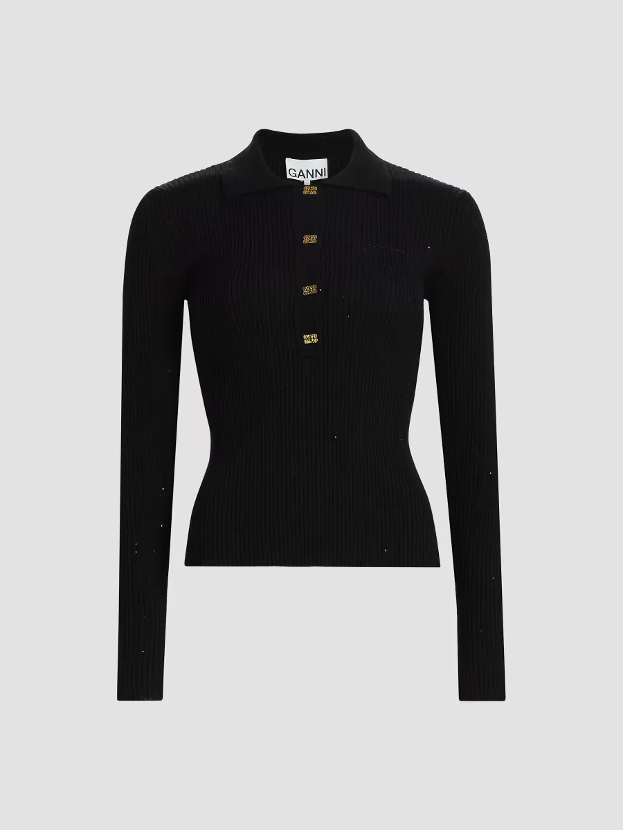 Fine Sequin Wool-Blend Polo Sweater by GANNI