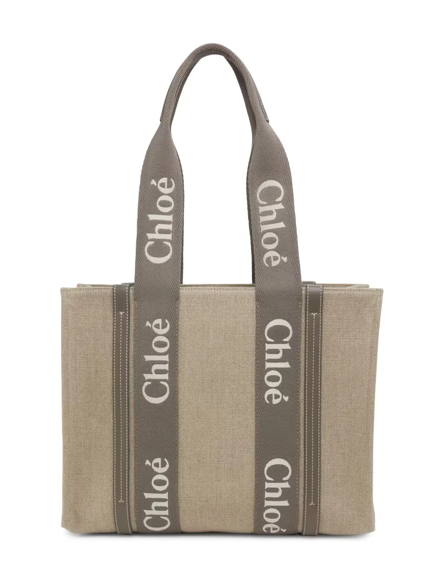 Woody Logo-Strap Linen Tote Bag by Chloé