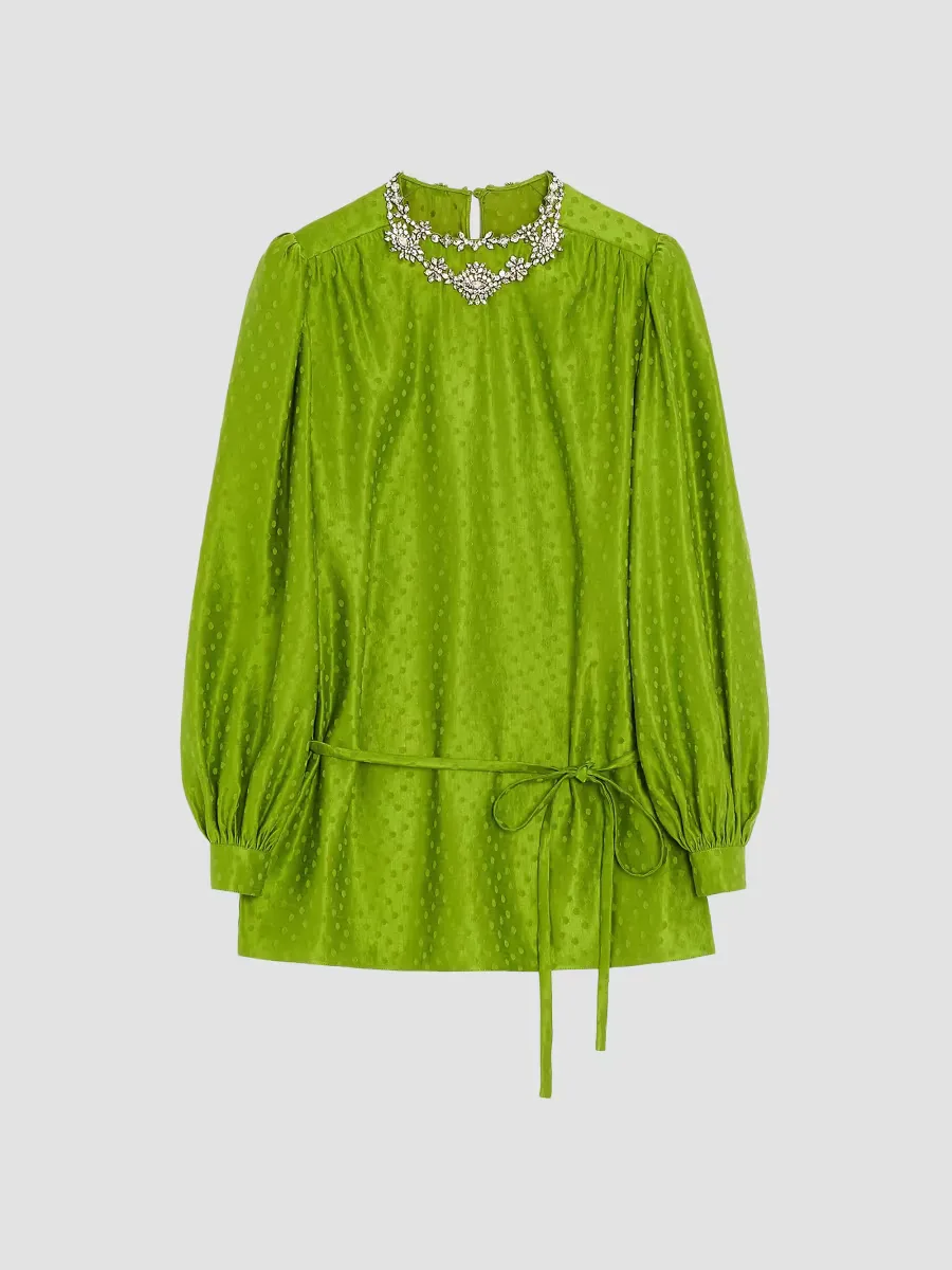 Embroidered Silk-Linen Plus De Pois Jacquard Top by Valentino