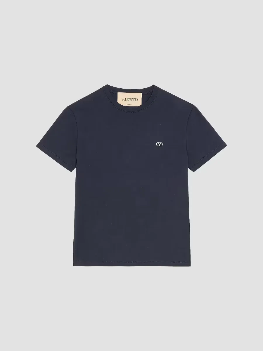 Cotton T-Shirt with VLogo Embroidery by Valentino