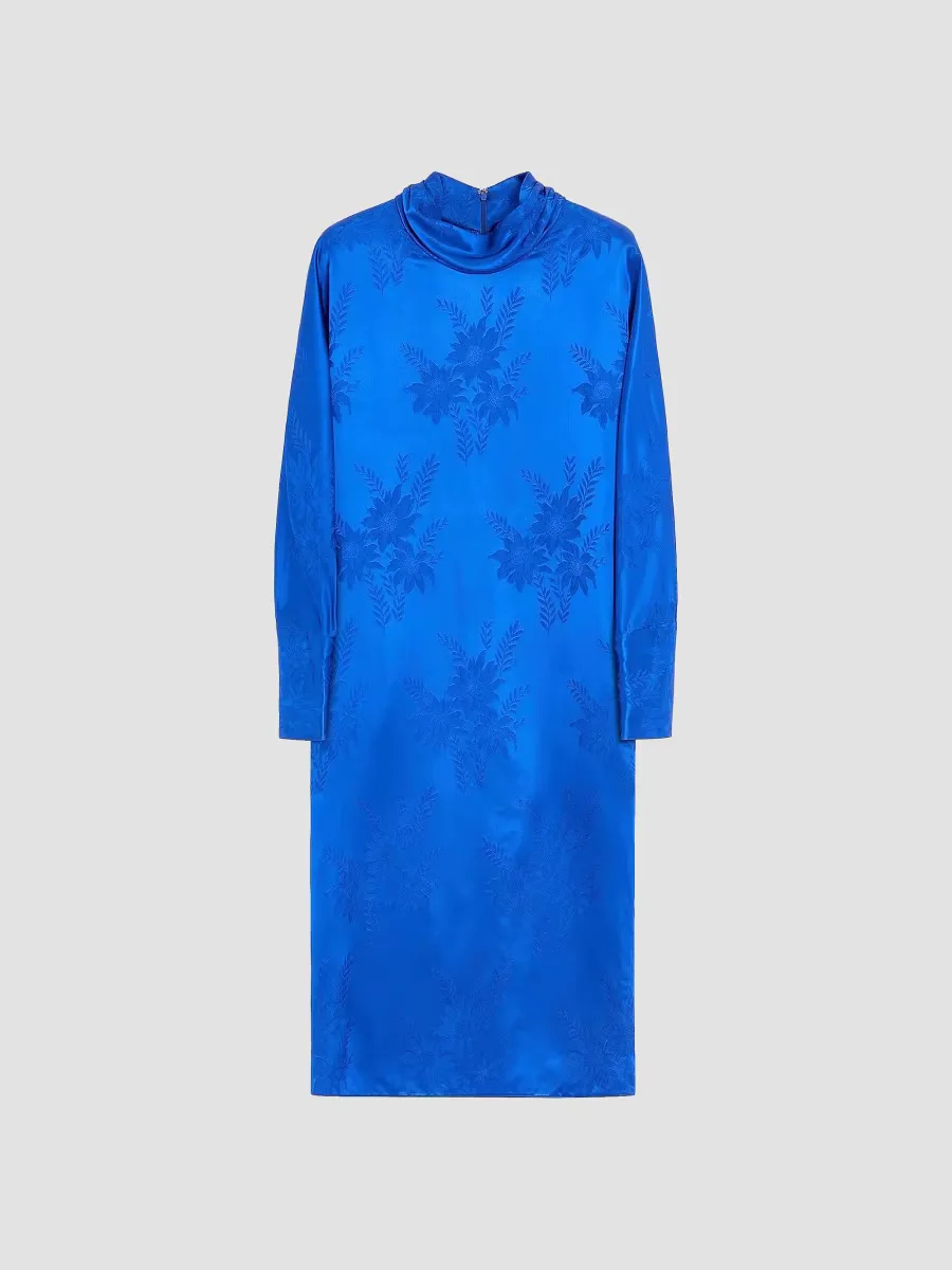 Midi Dress in Shiny-Matte Flowerism Sunflowers Jacquard
