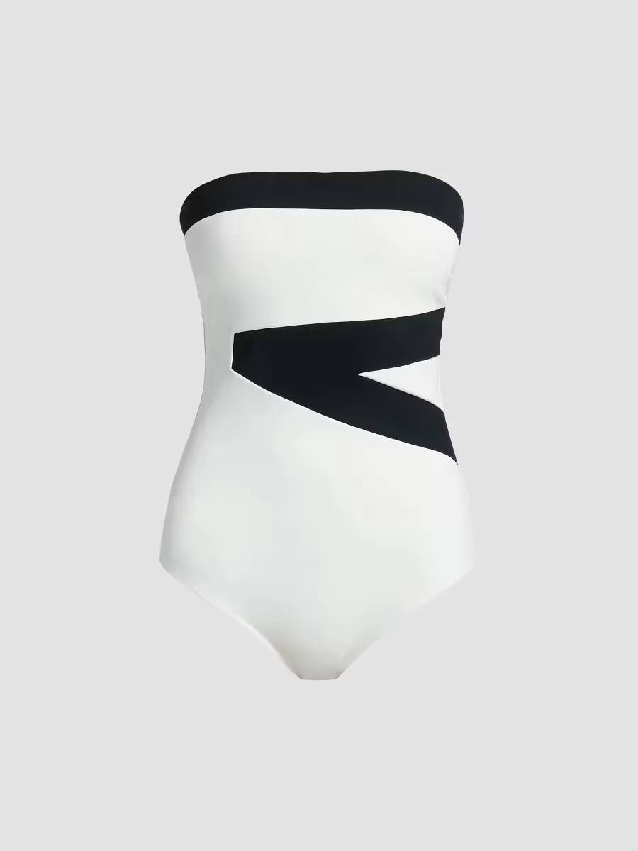 Idalia Striped Strapless One-Piece Swimsuit by Chiara Boni La Petite Robe