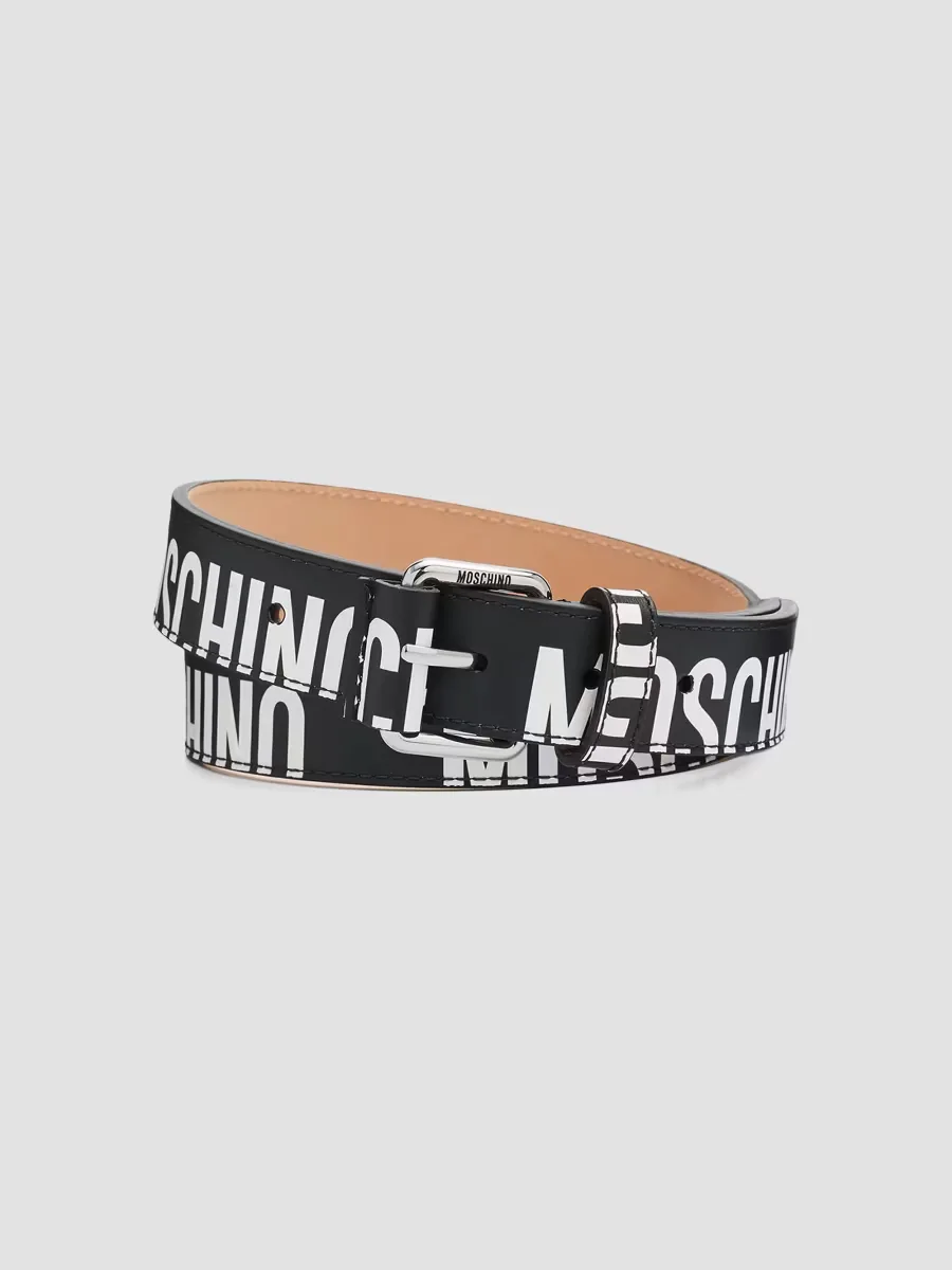 Logo Leather Belt by Moschino