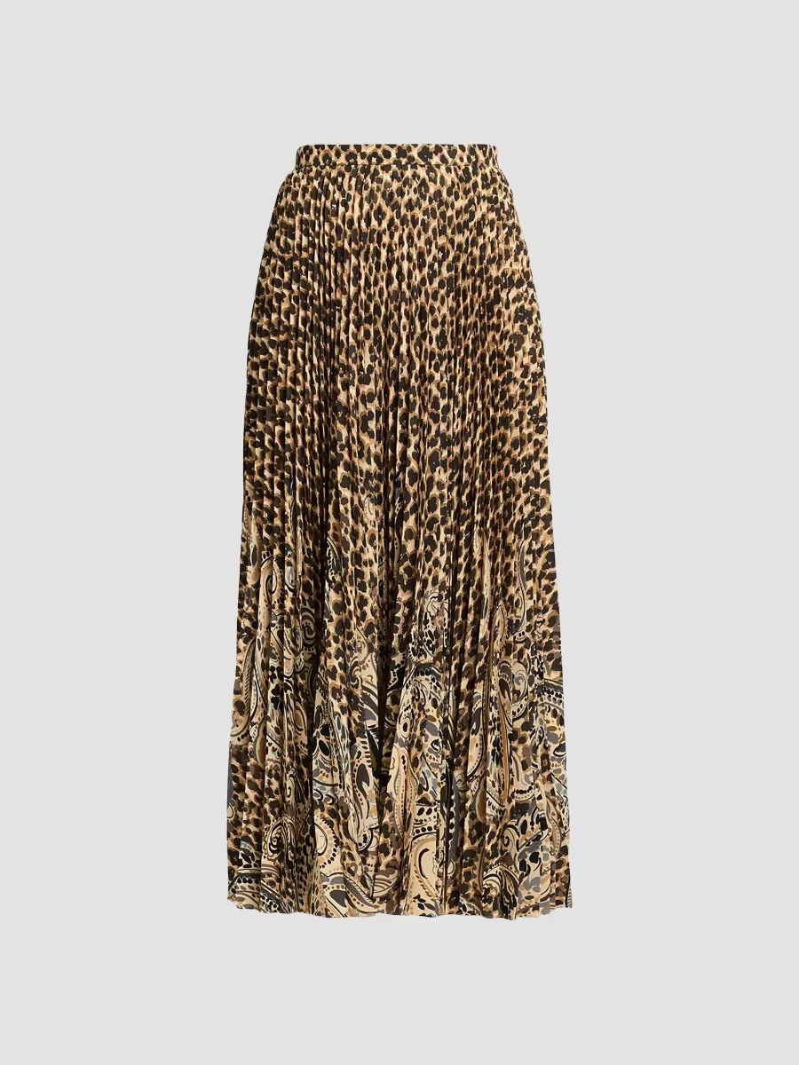 Pleated Leopard-Printed A-Line Midi Skirt by ETRO