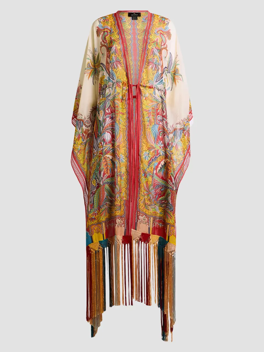 Multicolor Fringe-Trim Caftan Cover-Up by ETRO