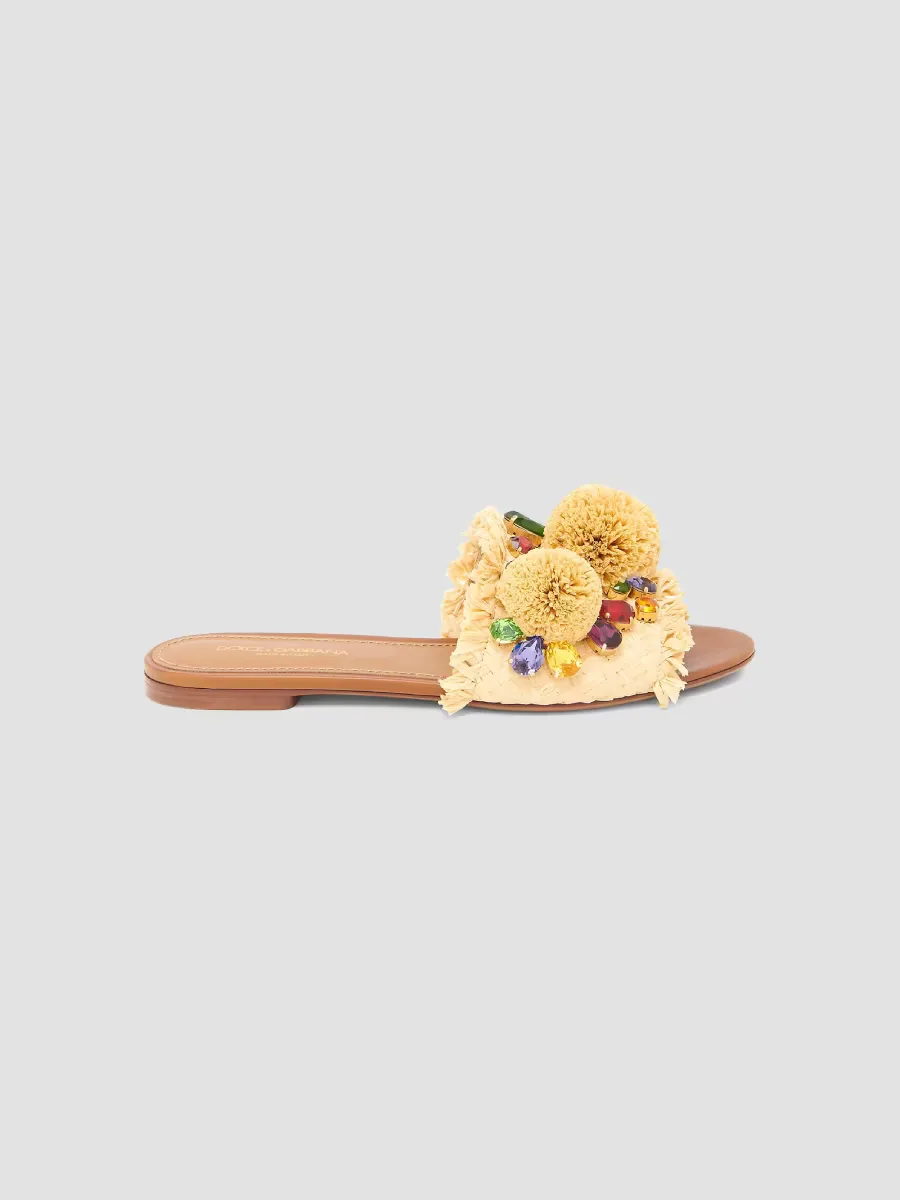 Flower-Detailed Raffia Sandals by Dolce & Gabbana