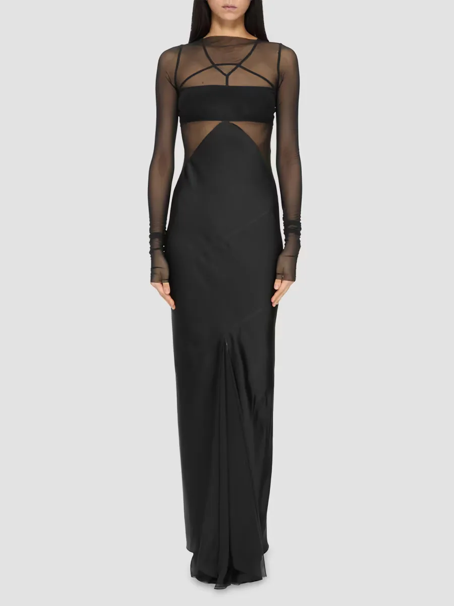 Semi-Sheer Seamed Combo Gown by Rick Owens