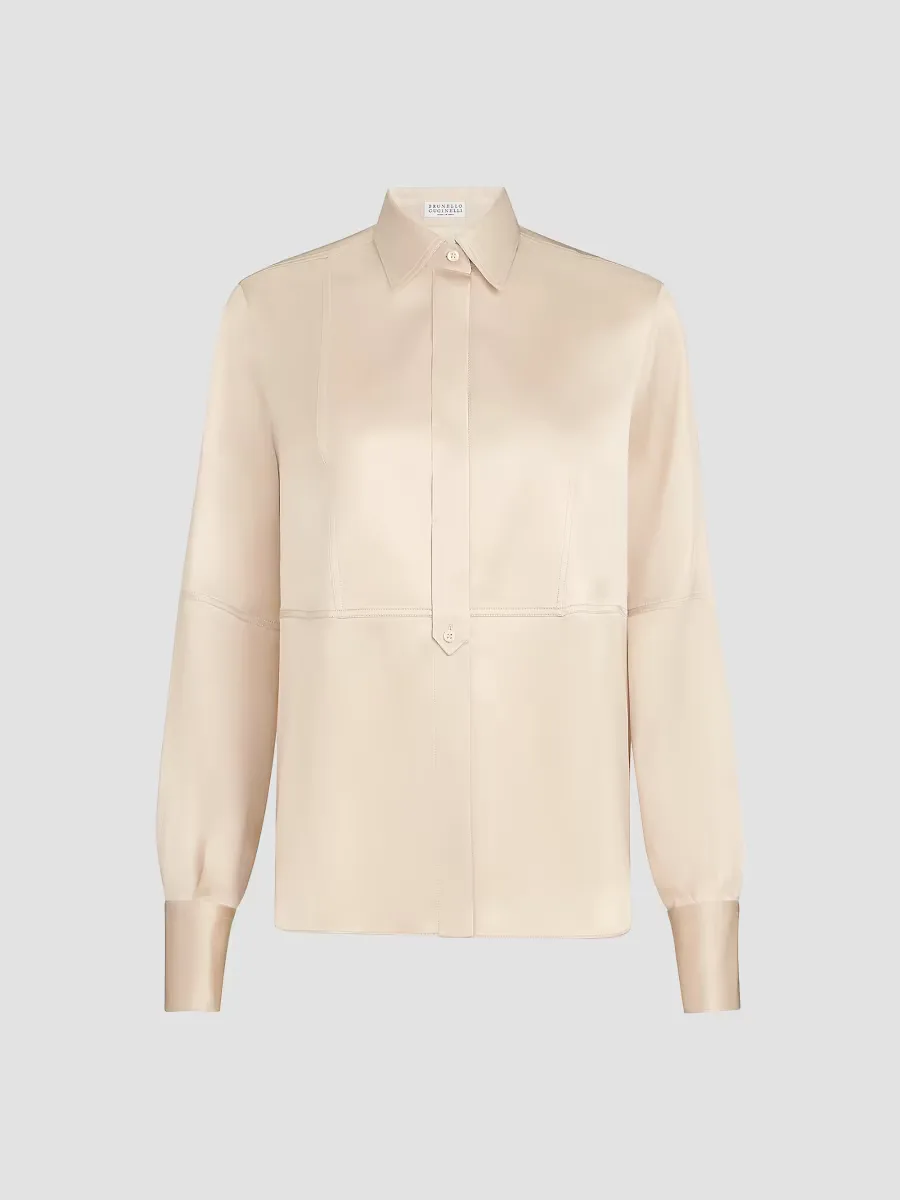 Stretch Silk Satin Shirt with Monili by Brunello Cucinelli