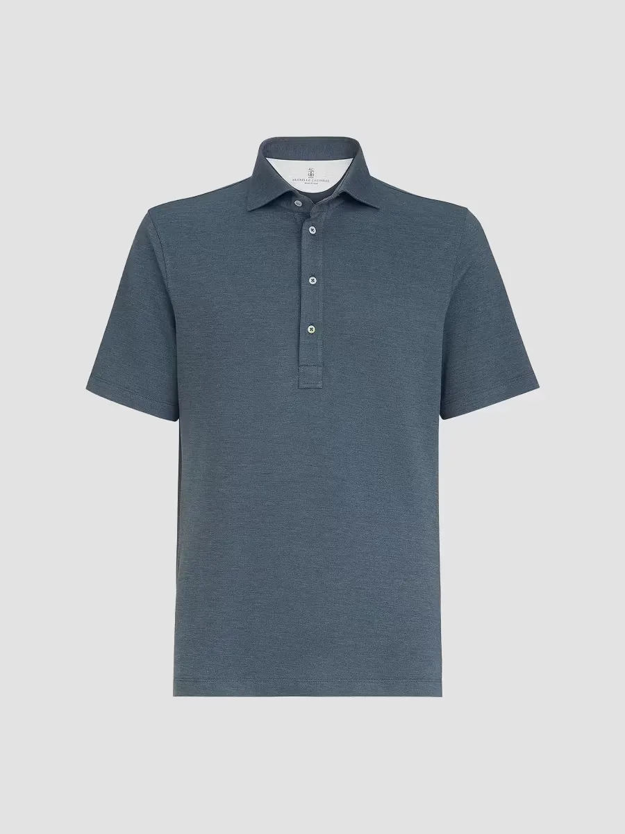 Virgin Wool, Silk and Cotton Piqu Polo Shirt