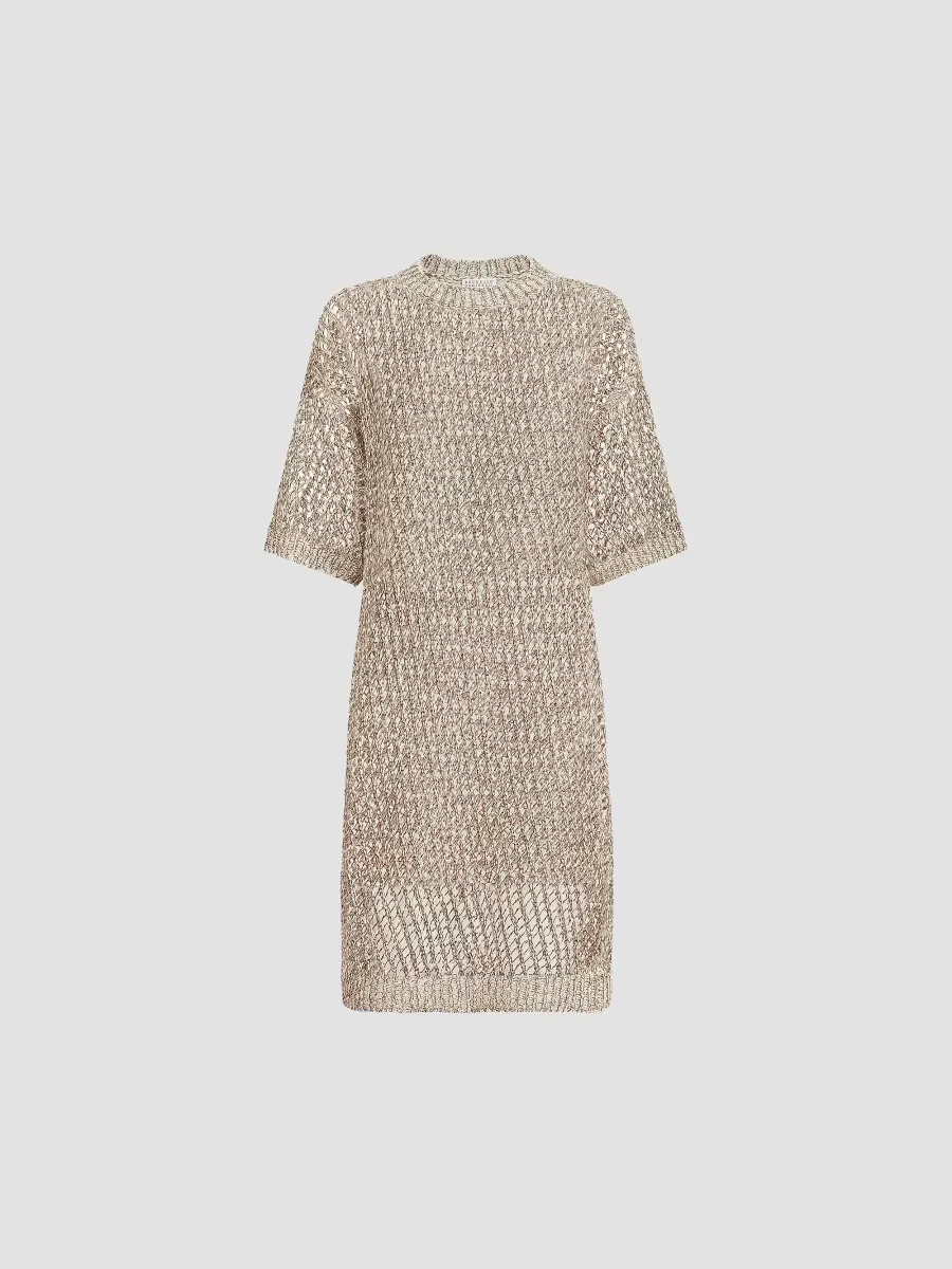 Dazzling Chin Net Knit Dress in Silk and Linen by Brunello Cucinelli