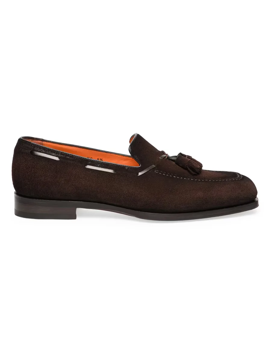 Brando Tassel Suede Loafers by Santoni