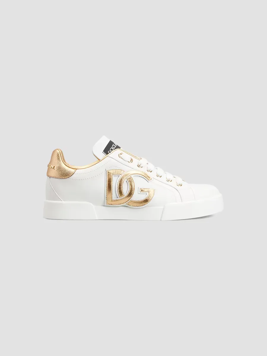 Portofino Logo Metallic Leather Low-Top Sneakers