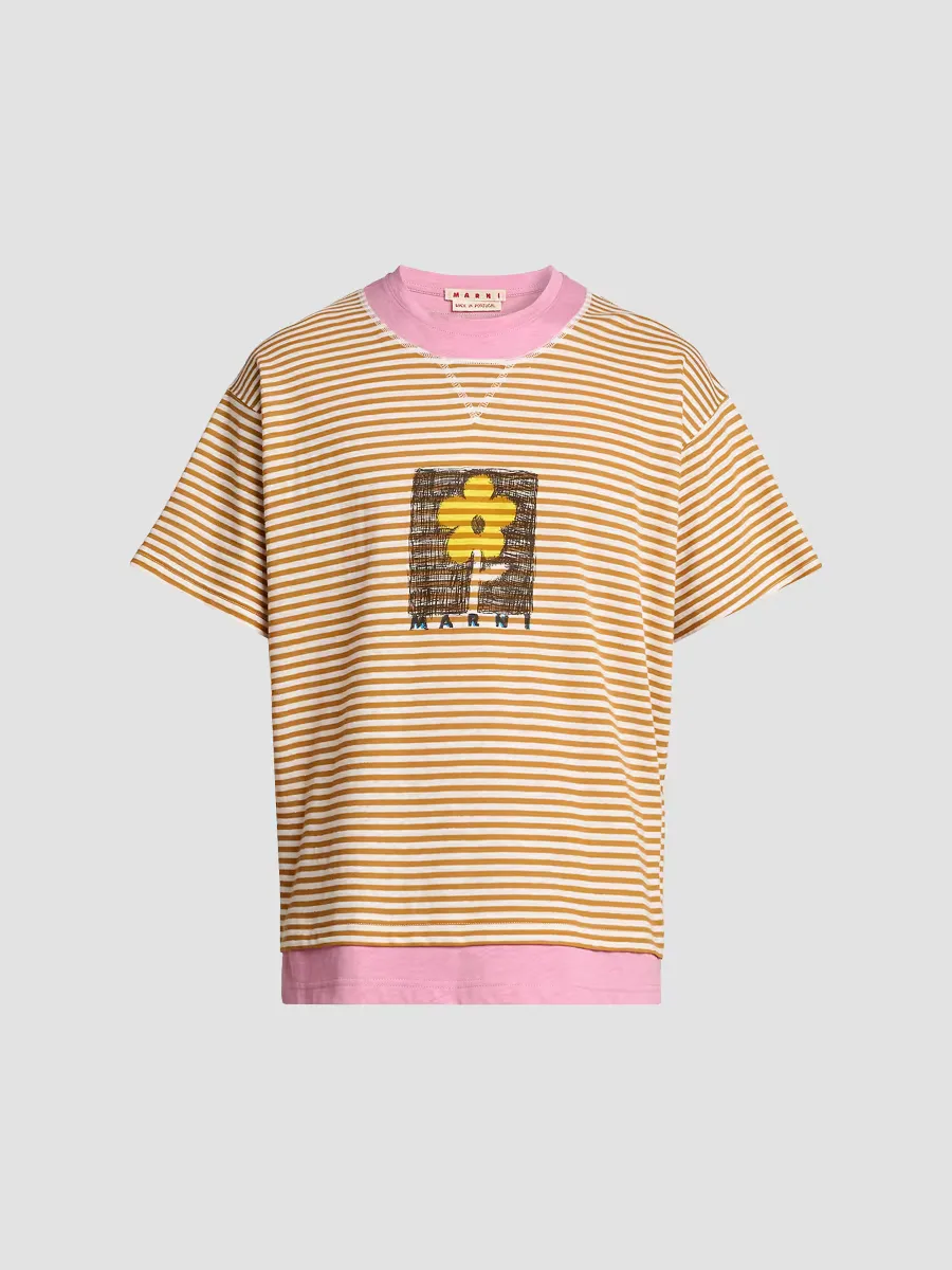 Striped Floral Sketch Linen-Cotton T-Shirt by Marni