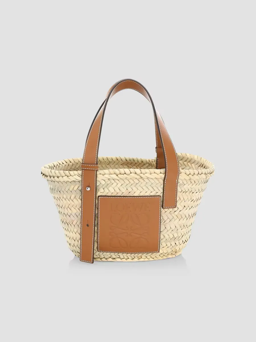 Small Leather-Trimmed Woven Basket Bag by LOEWE