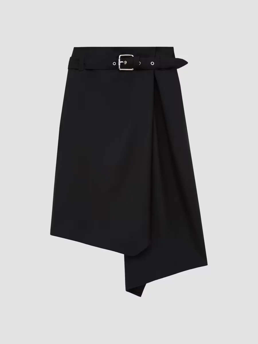 Asymmetric Belted Leather A-Line Midi-Skirt by LOEWE