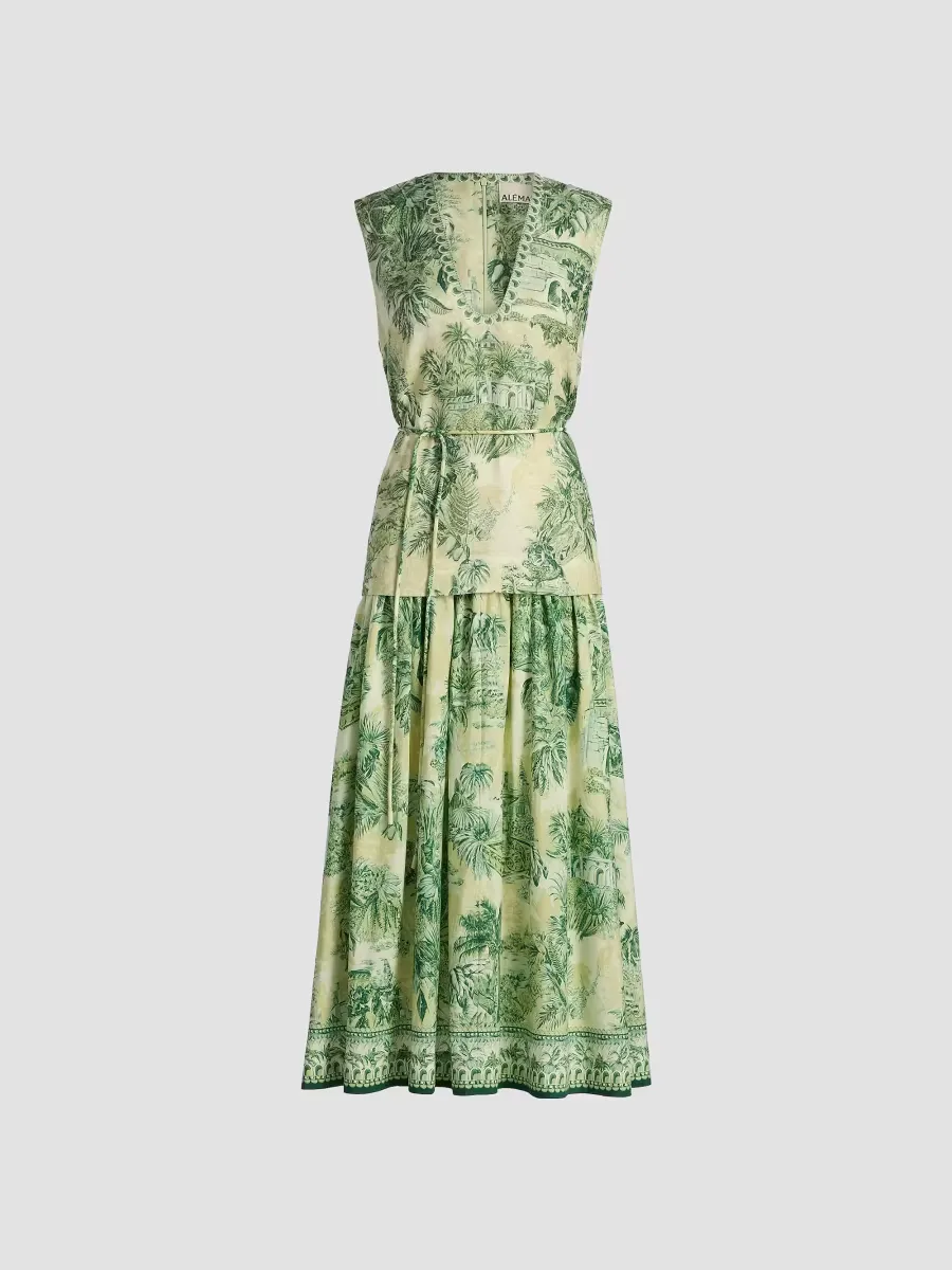 Sara Printed Cotton-Silk Midi-Dress by ALMAIS