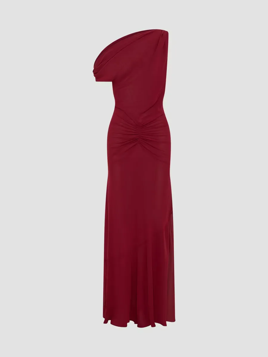 Elza Asymmetric Off-The-Shoulder Panelled Maxi Dress