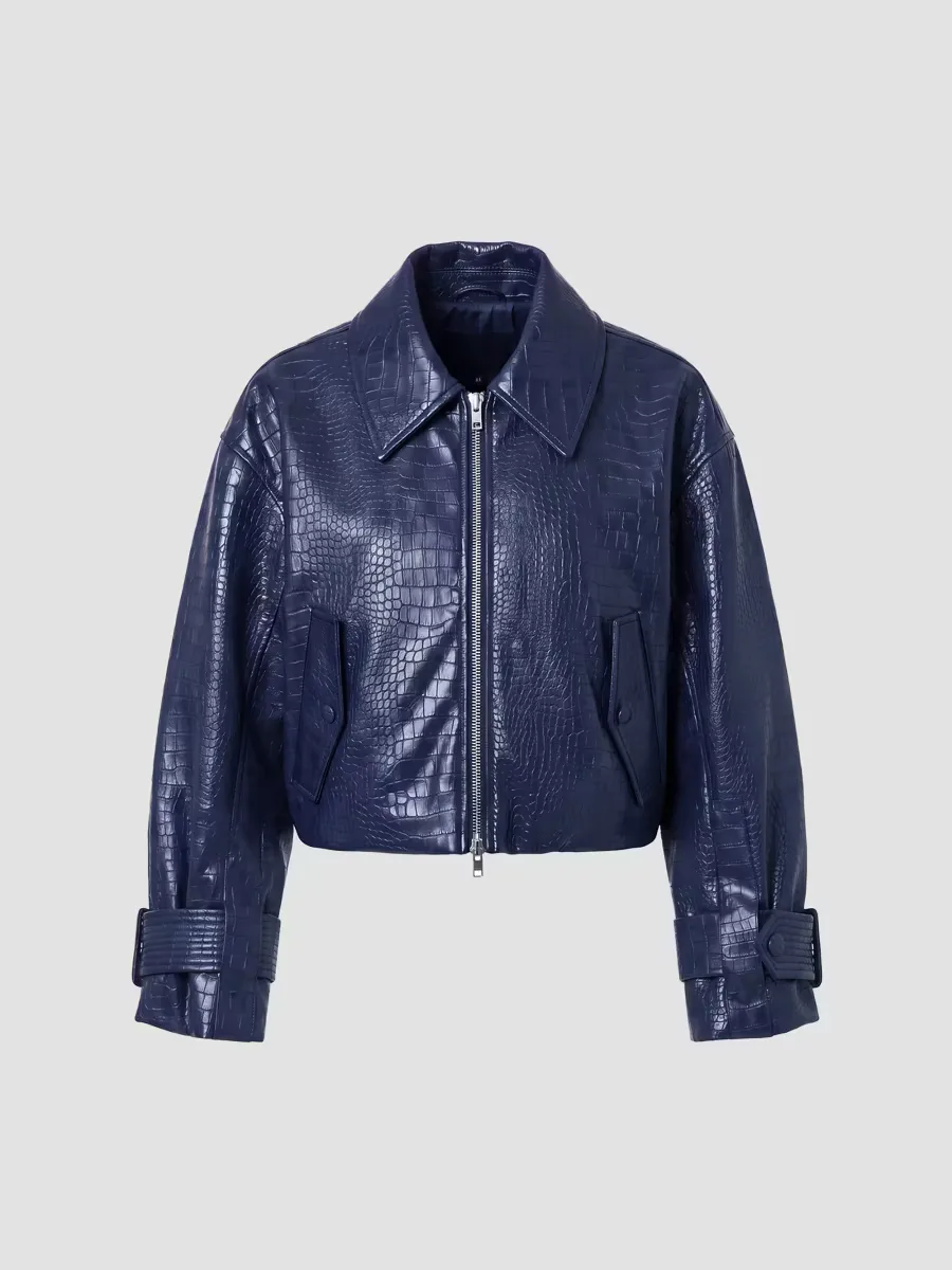 Paris Croc-Embossed Faux-Leather Jacket