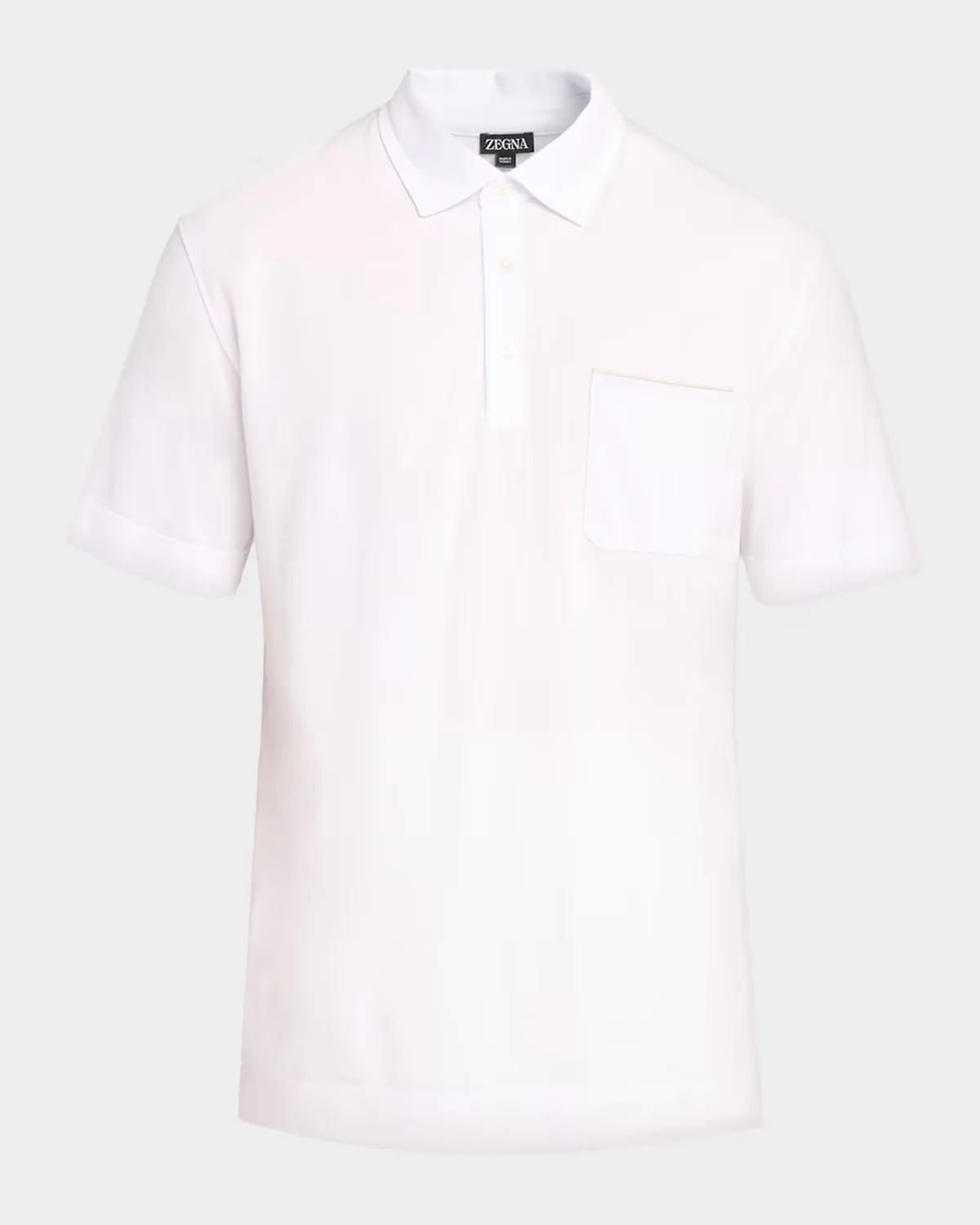Cotton Pique Leather-Trim Pocket Polo Shirt by ZEGNA