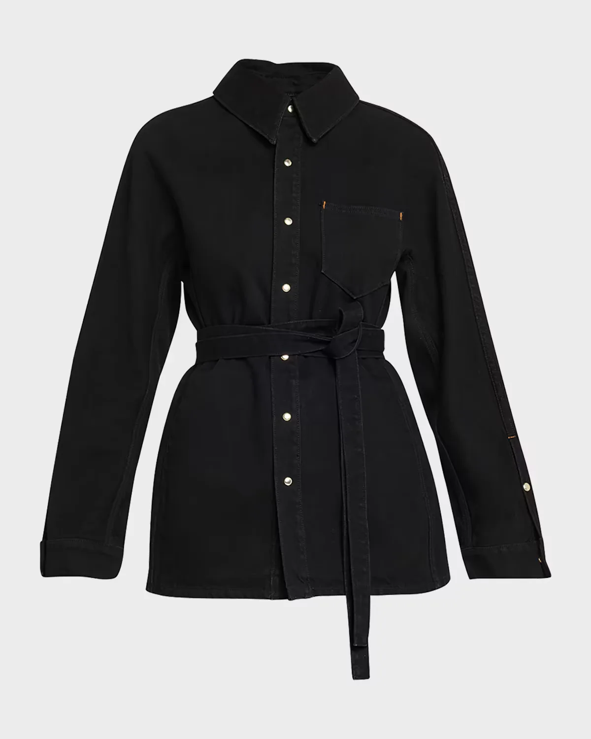 Denim Cinch Shirt Jacket by Ossou