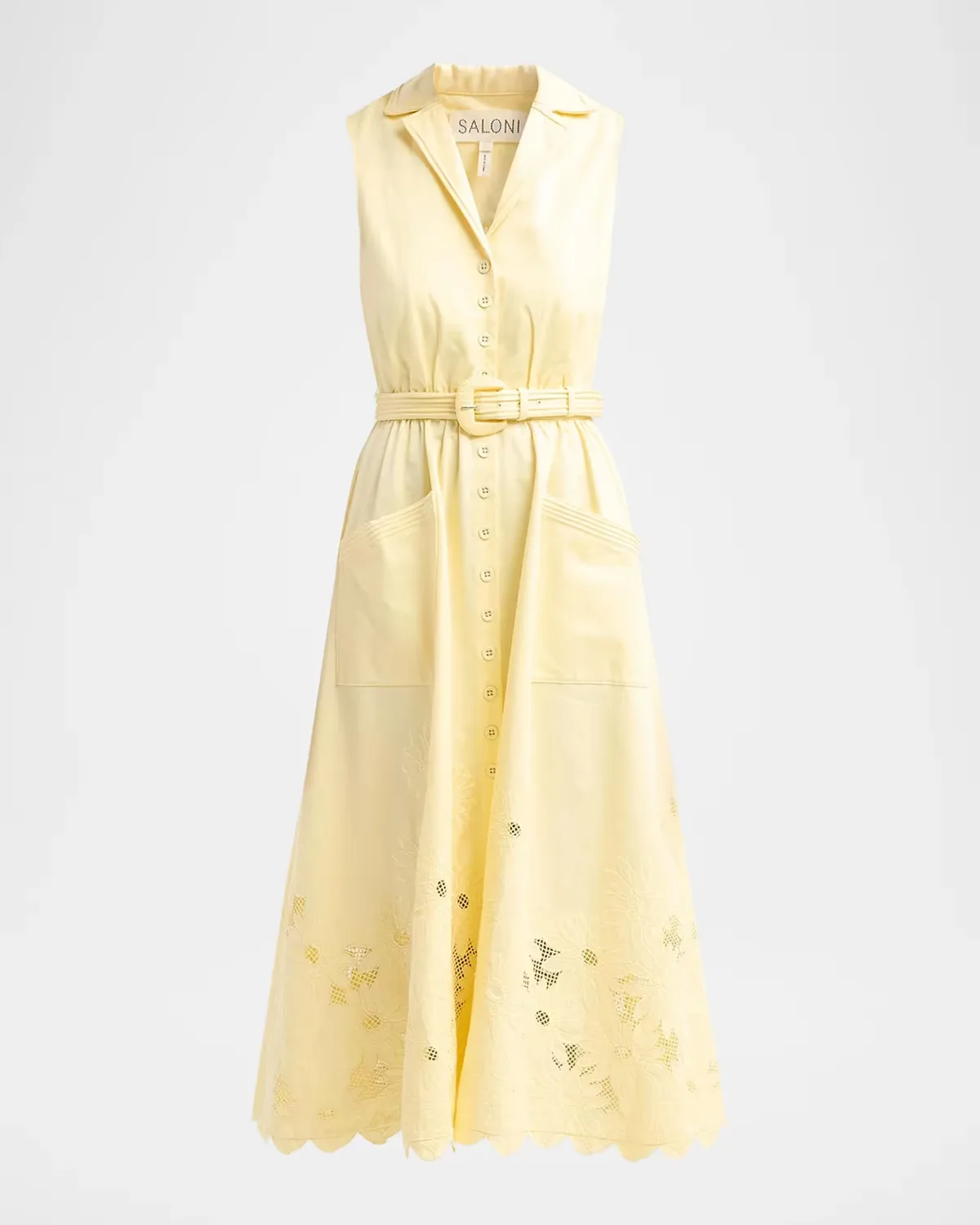 Kirat Daisy-Embroidered Belted Midi Shirtdress by Saloni