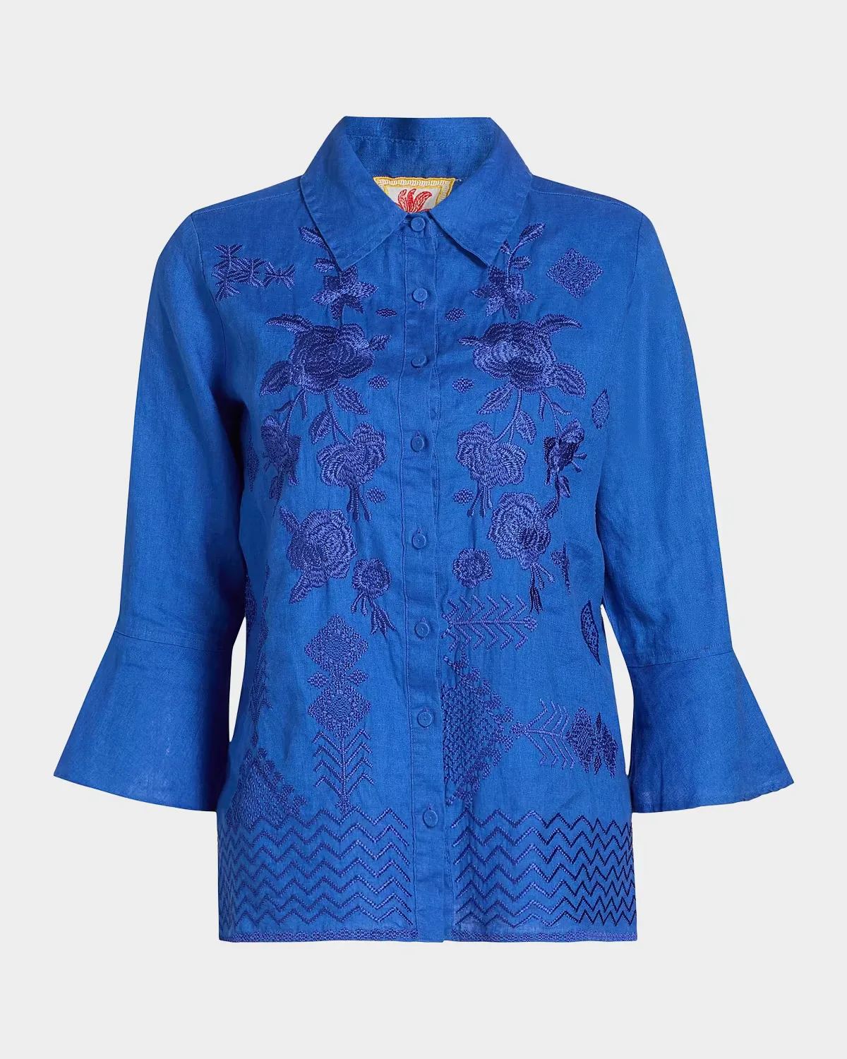 Floral-Embroidered Linen Shirt by Johnny Was