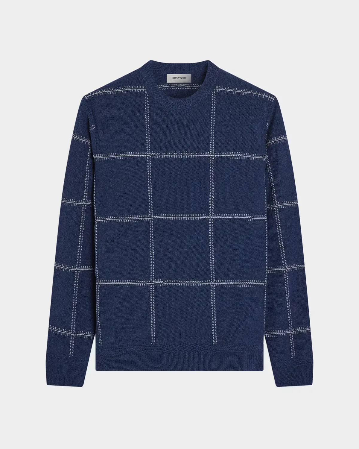Plaid Wool-Cotton Crewneck Sweater by BUGATCHI