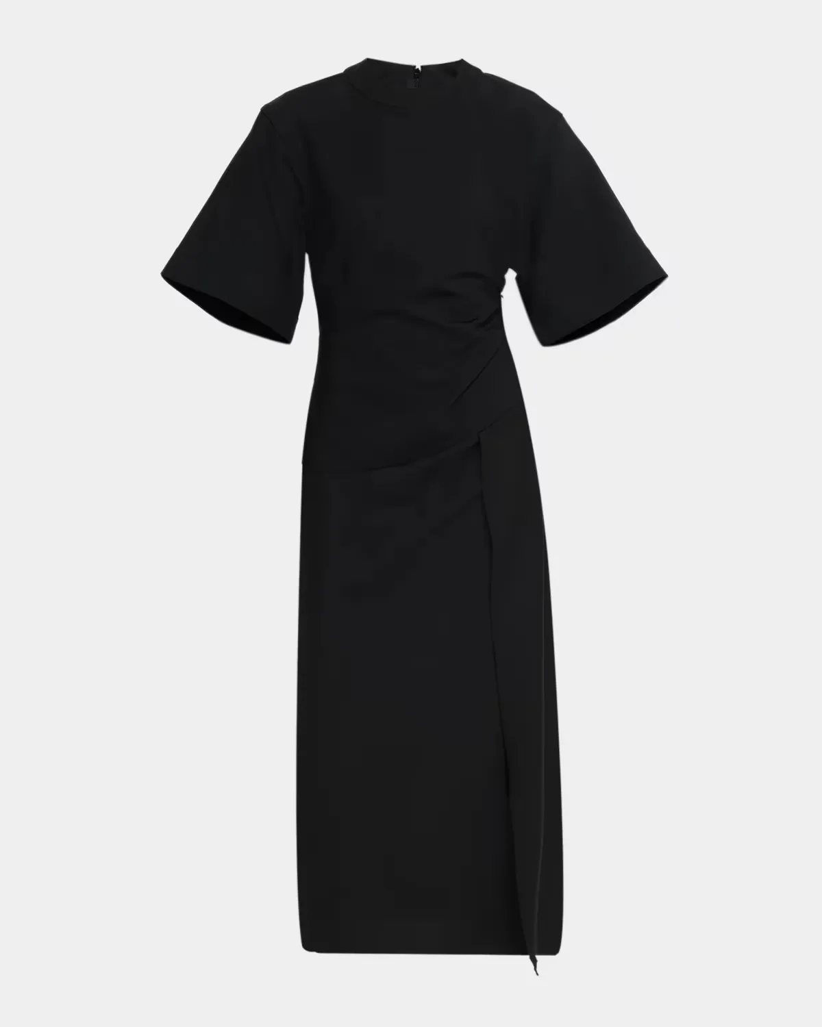 Sculptural Draped Short-Sleeve Midi Dress