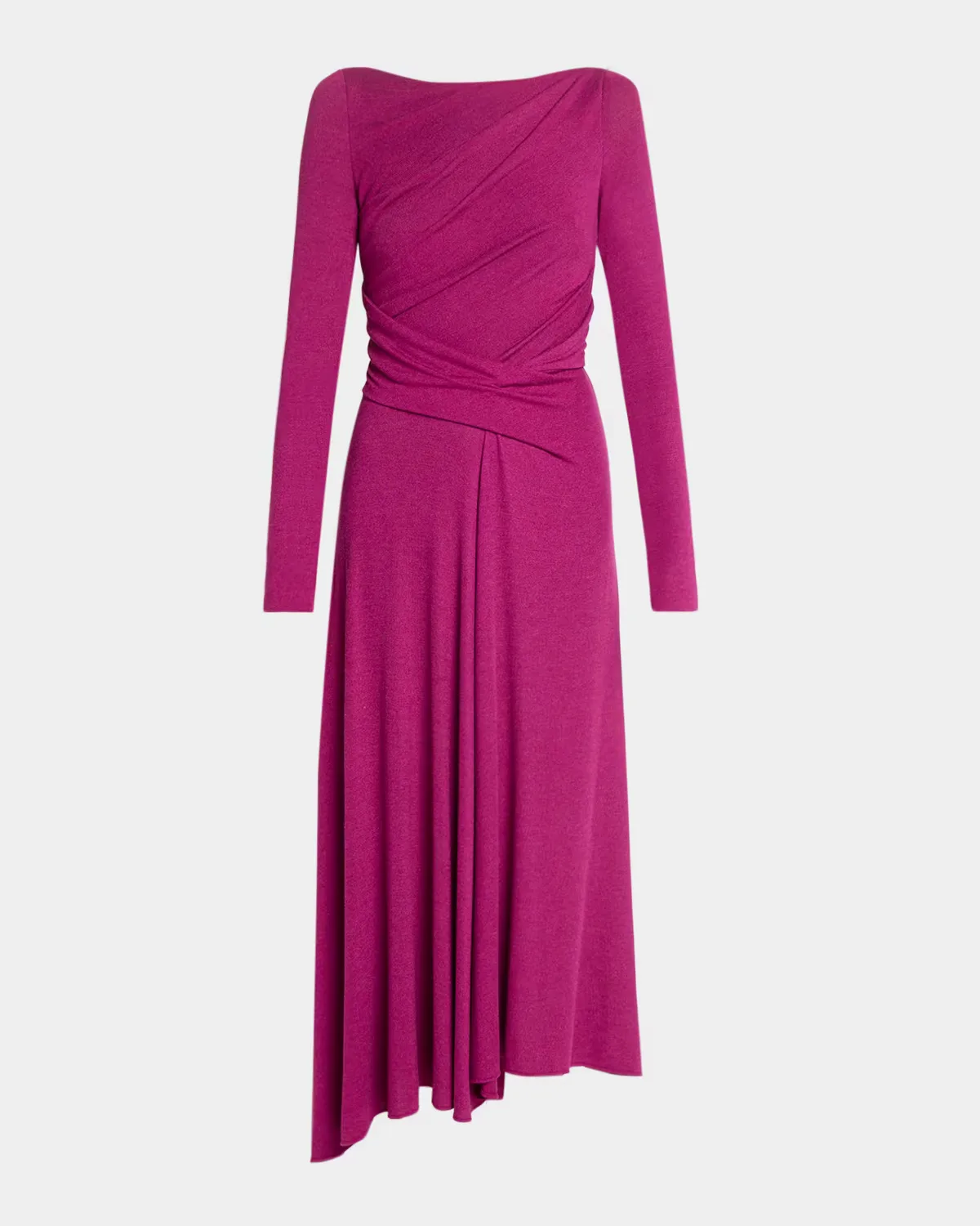 Cozy Jersey Draped Long-Sleeve Asymmetric Midi Dress by Talbot Runhof
