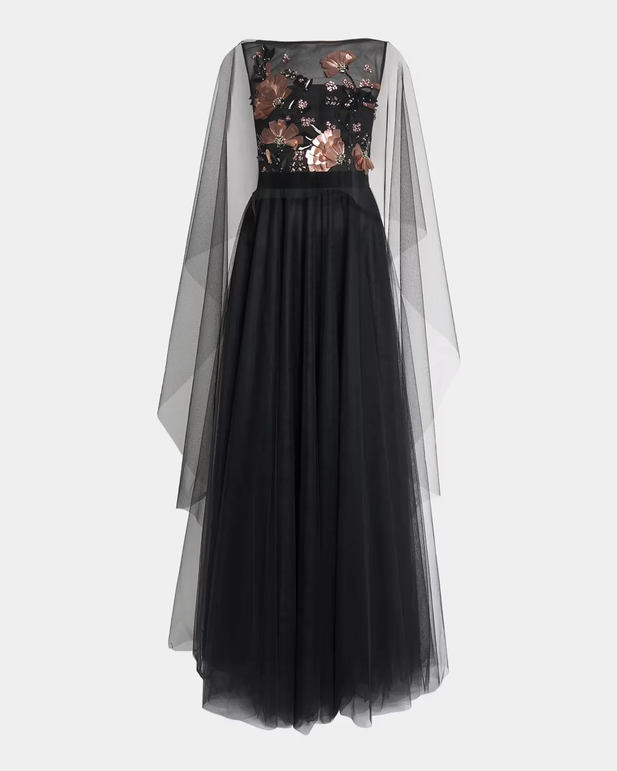 Embroidered Tulle Cape Ball Gown by Talbot Runhof