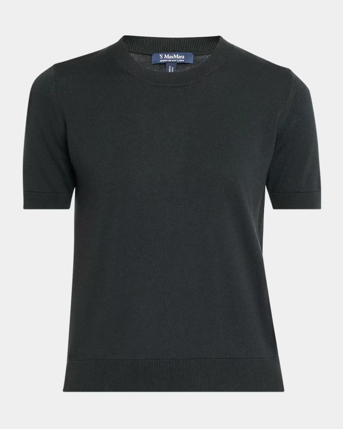 Short-Sleeve Cotton Knit Crewneck Sweater by Max Mara