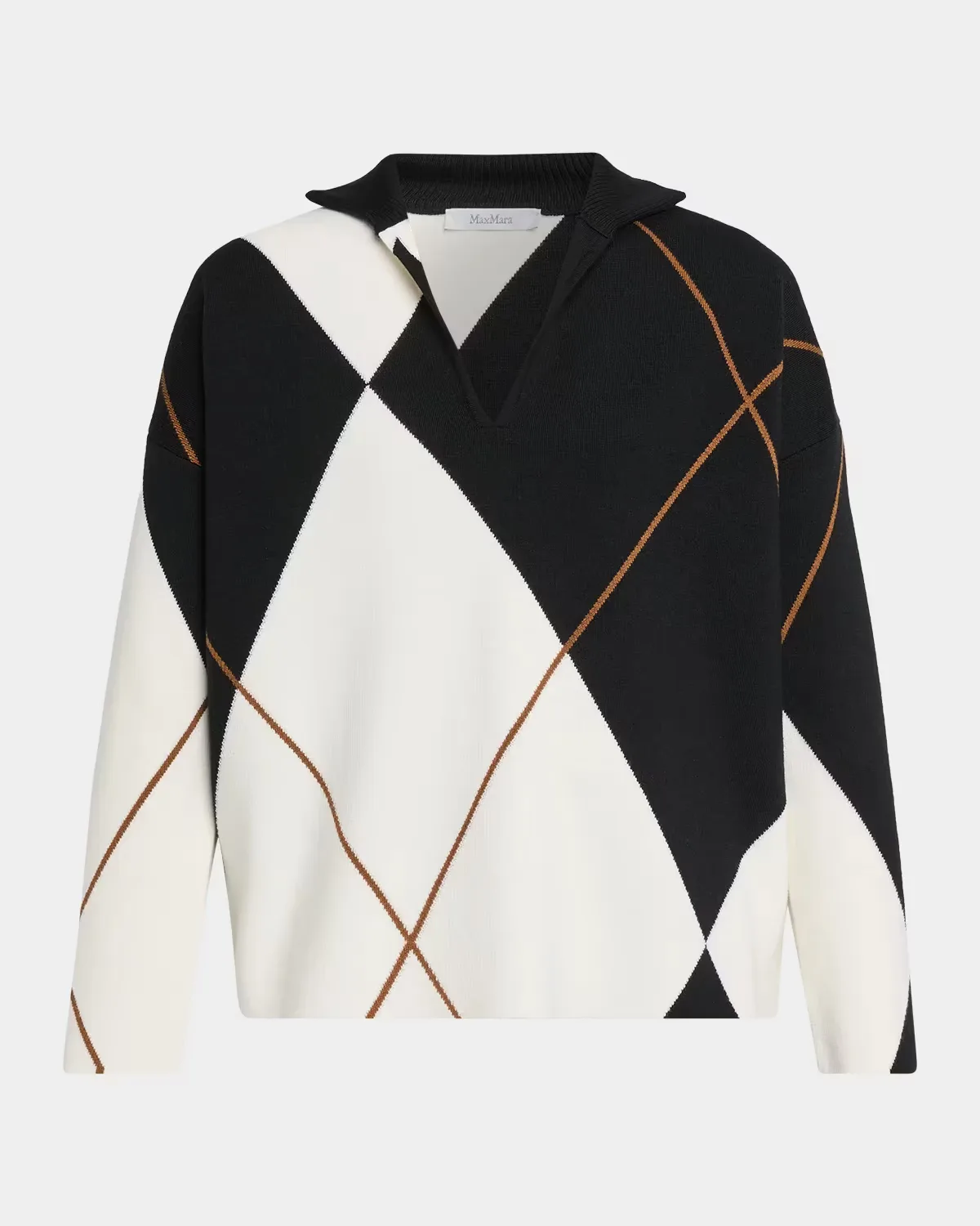 Argyle Wool Knit Polo Sweater by Max Mara