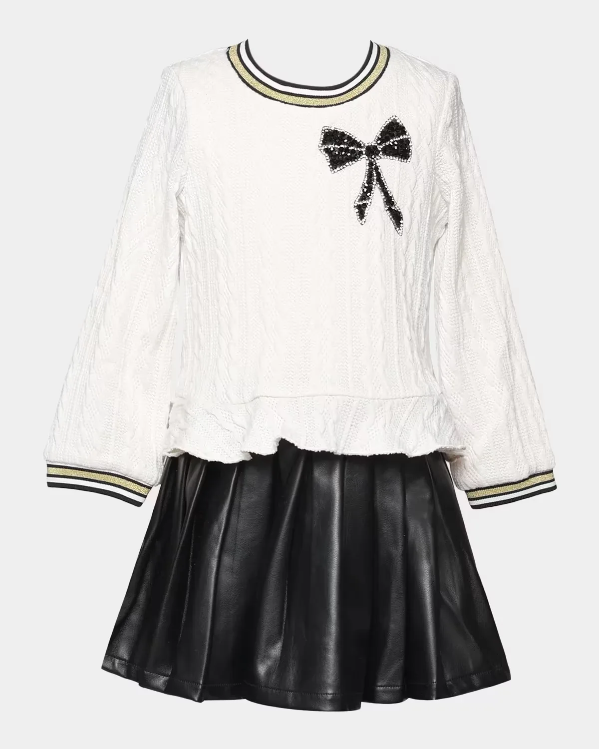 Sequined Bow Cable-Knit Sweater by Hannah Banana