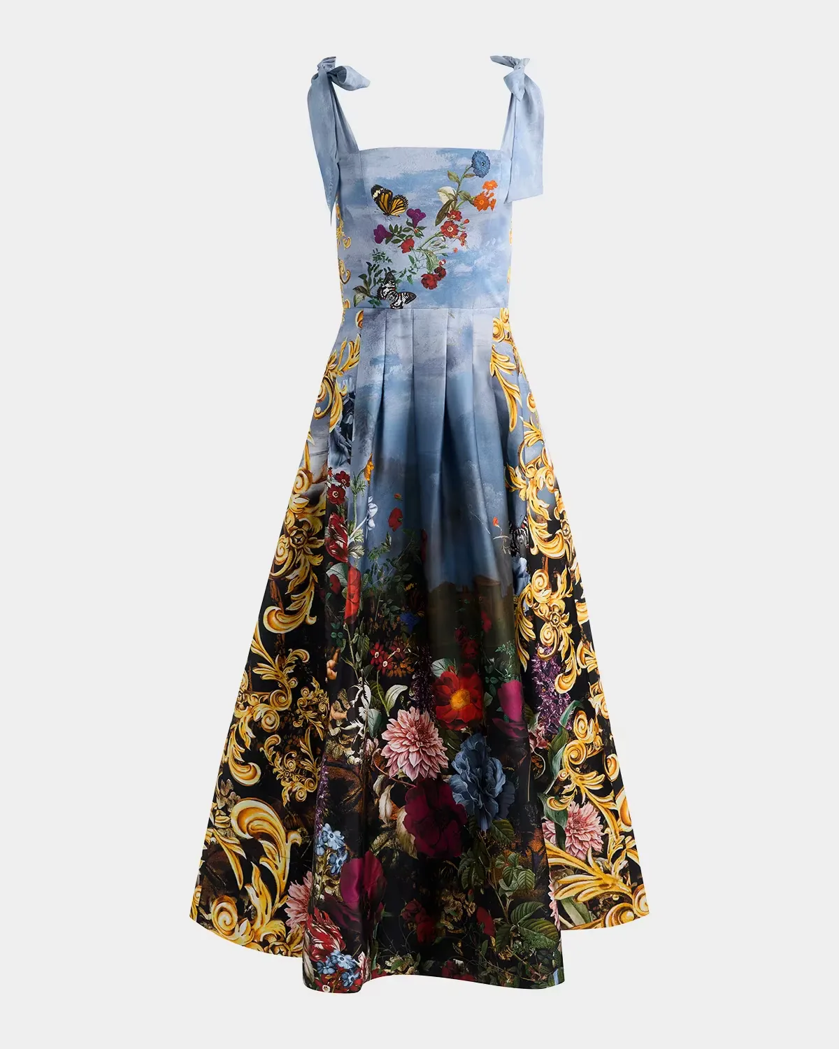 Hana Square-Neck Tie-Shoulder Maxi Dress by Alice + Olivia