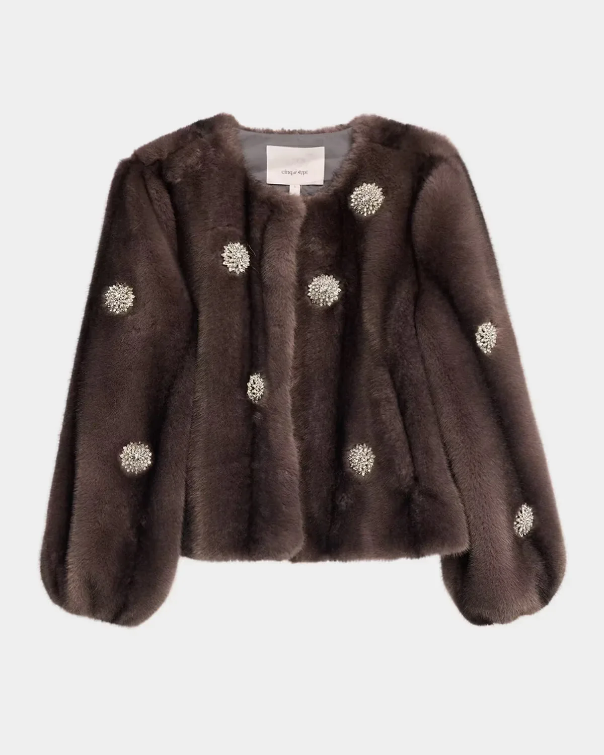 Benson Rhinestone Dahlia Faux Fur Coat by Cinq  Sept