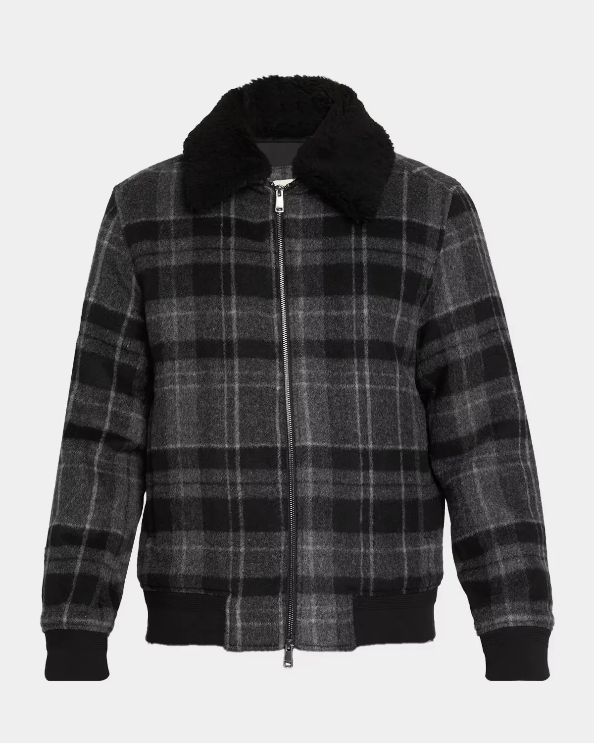 Plaid Wool-Blend Faux-Shearling Jacket by BUGATCHI