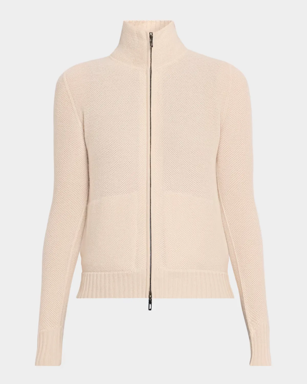 Fancy Stitch Cashmere Zip-Front Cardigan