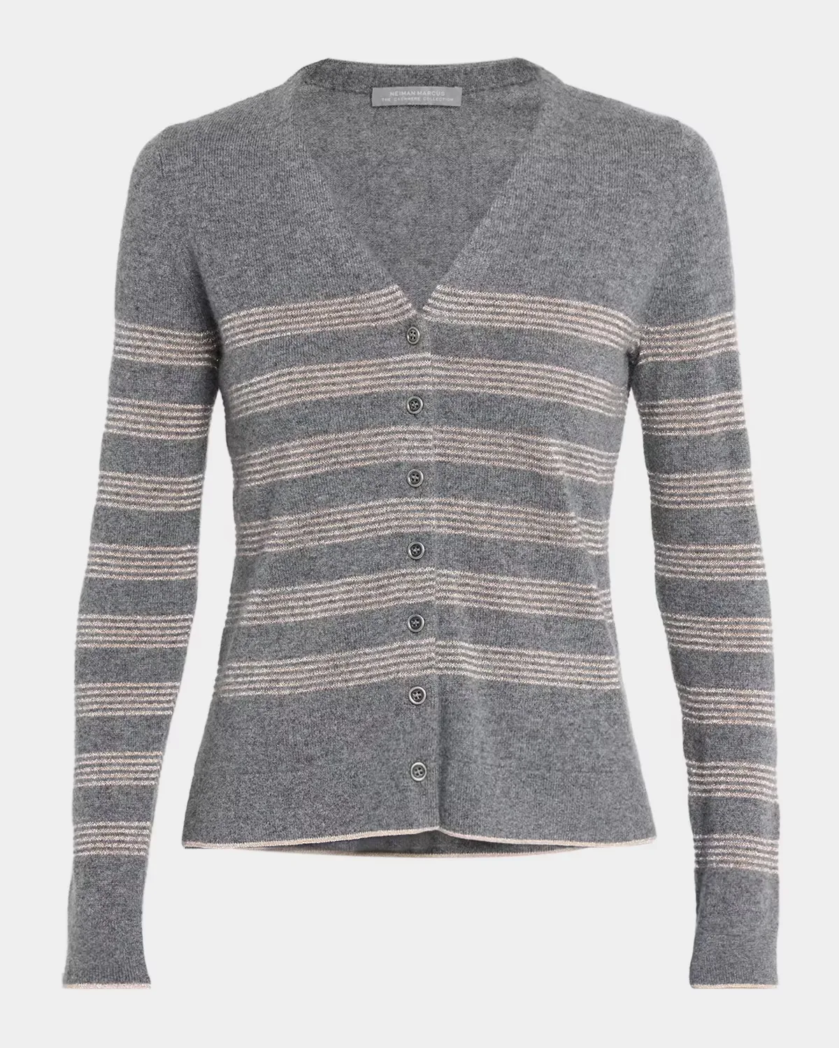 Cashmere Striped V-Neck Cardigan by Neiman Marcus