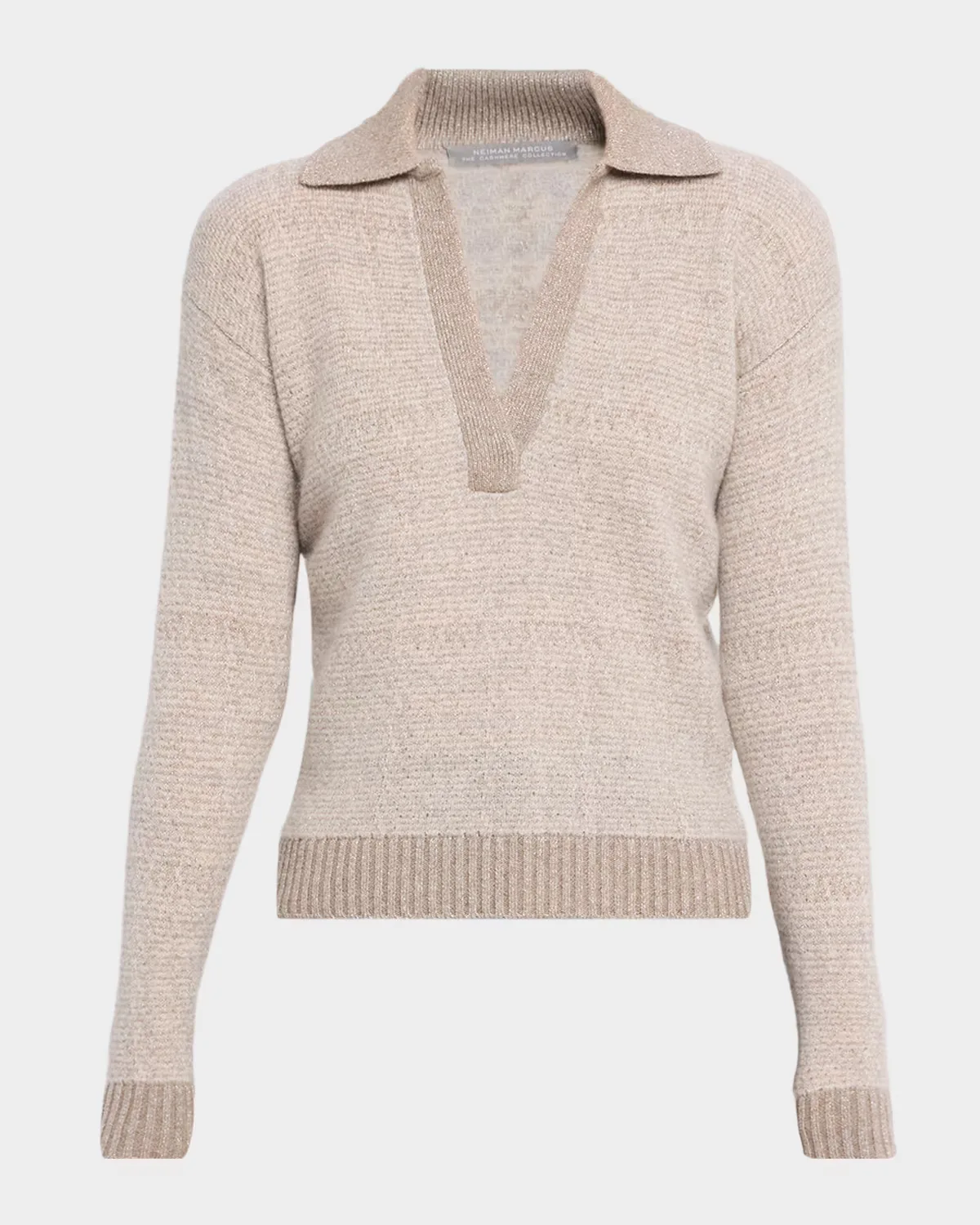 Shimmer Cashmere Johnny-Collar Sweater by Neiman Marcus