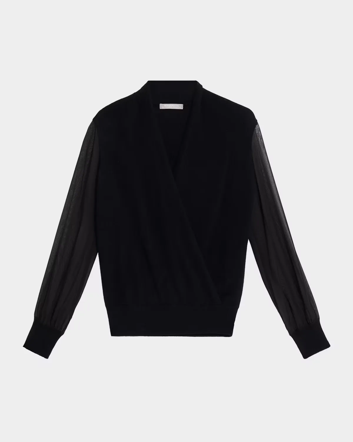 Sheer-Sleeve Surplice Sweater by Neiman Marcus