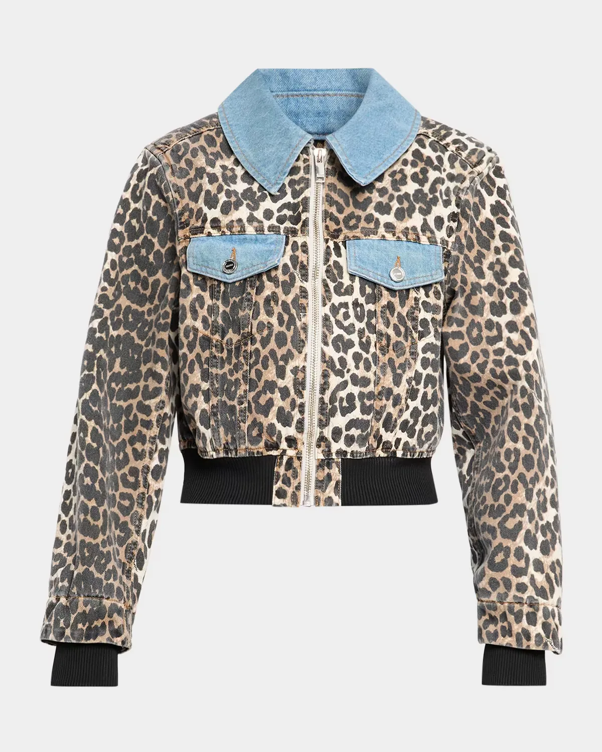 Leopard Print Denim Bomber Jacket by GANNI