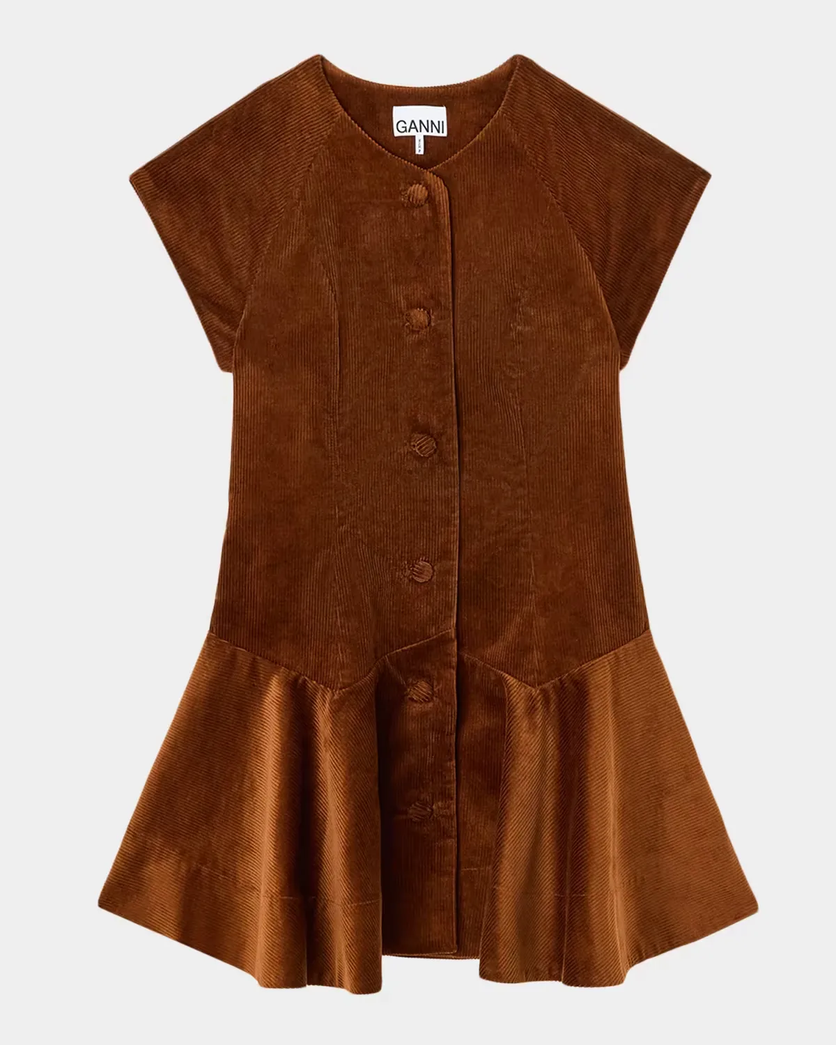 Corduroy Button-Front Mini Dress by GANNI