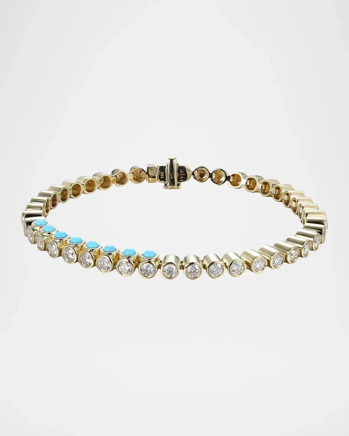 TUBBO Sideway 14K Turquoise and Diamond Tennis Bracelet by TYPE JEWELRY
